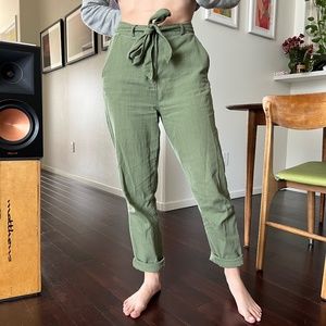 ASOS Tie Waist Green Tapered Pants Size 2